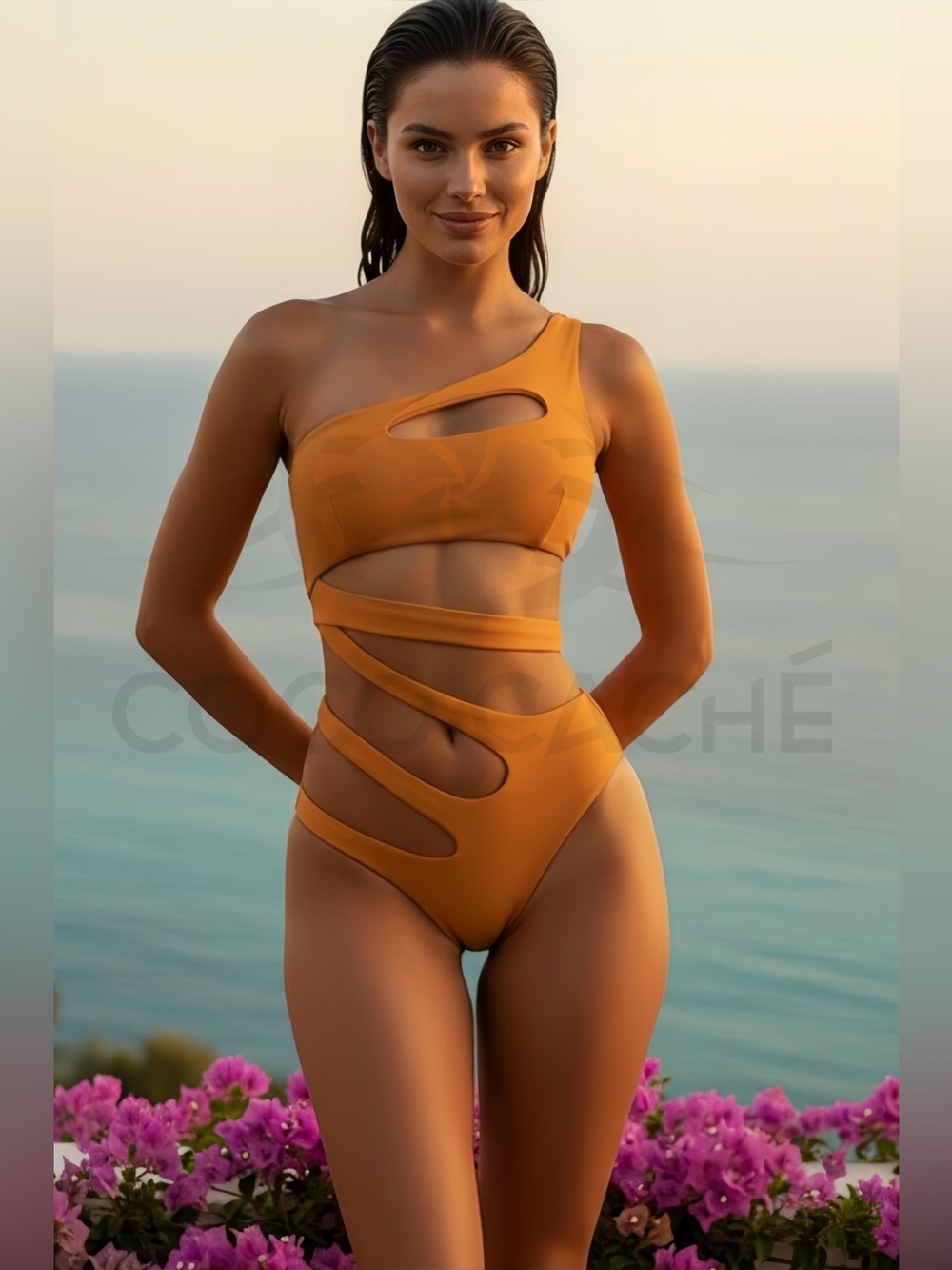 Orange Slice Cut-out One Shoulder One Piece Swimsuit - Picture 2 of 8